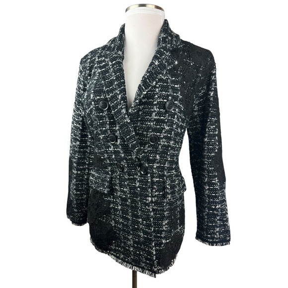 Chico's Tweed Lace Embroidered Metallic Cardigan Jacket Sweater Blazer Size 3 XL - Picture 15 of 16